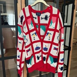 Vintage 80s nautical knit cardigan Allen Solly Sweater Boats Plane patchwork